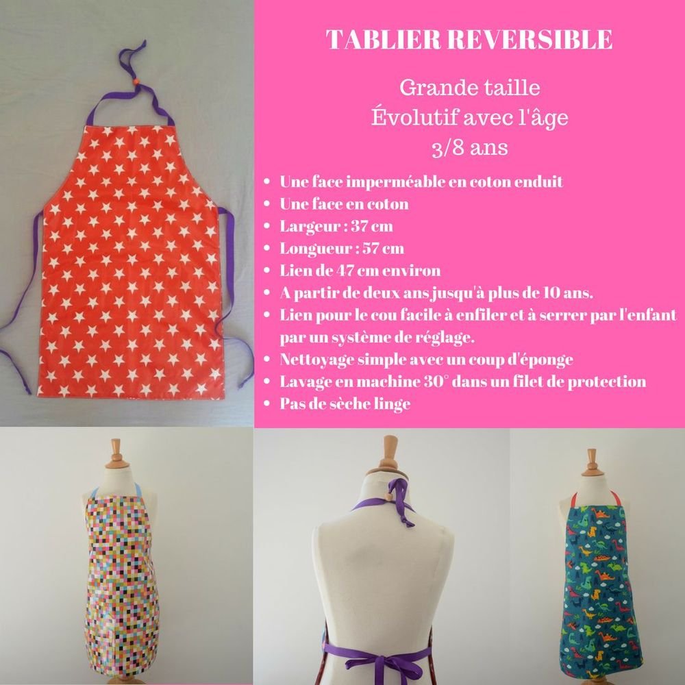 Tablier enfant cuisine imperméable Réversible XL chouette et sirenes--9995765307468