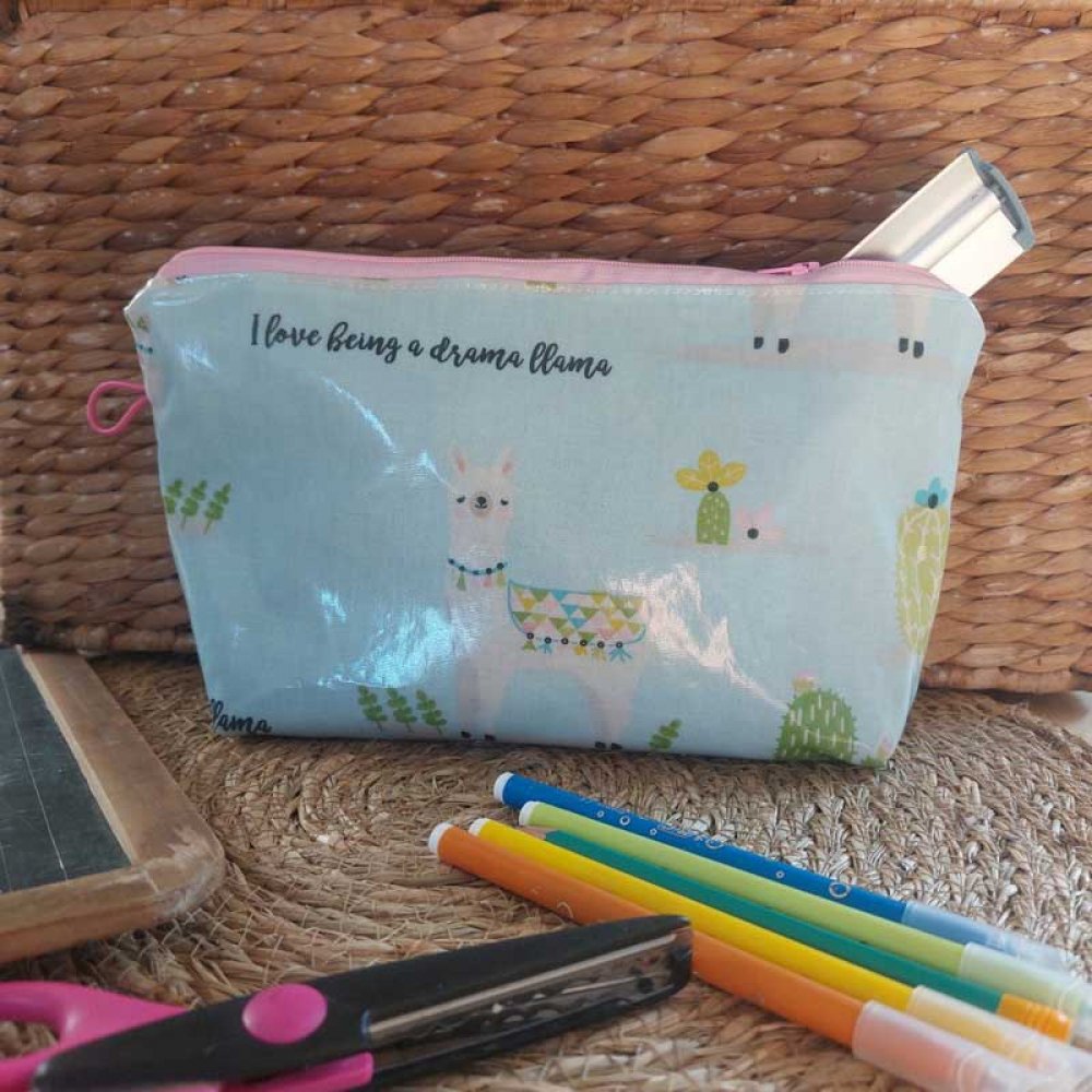Trousse école motif lama ou de toilette, grande taille, vert d'eau--2227215643879