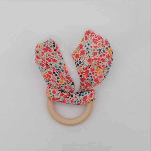 Anneau de dentition Liberty Phoebe rouge et doudou blanc tout doux