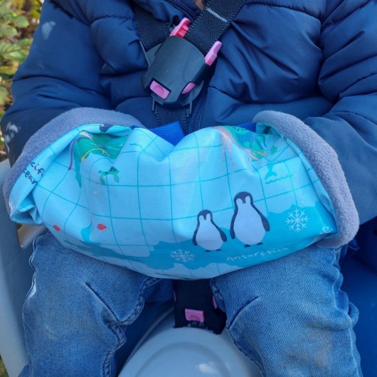 Manchon main enfant vélo/poussette protection imperméable et chaude animaux du monde 