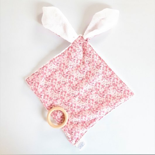 Doudou bébé 3 en 1 Liberty Mitsi valéria rose