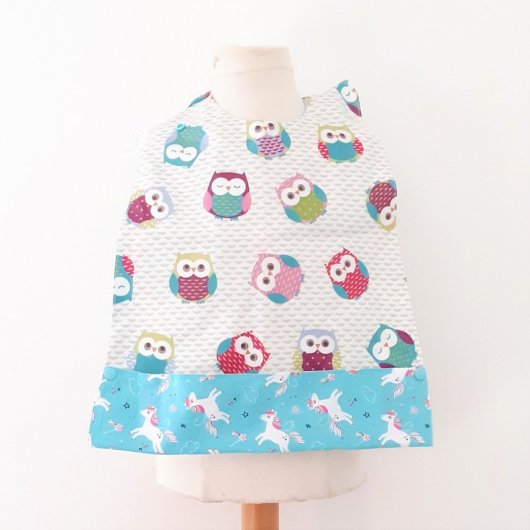 Maxi Bavoir Imperméable Réversible avec Poche Récupération chouette/licorne