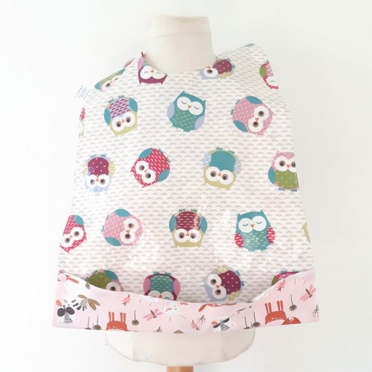 Maxi Bavoir Imperméable Réversible avec Poche Récupération chouette/foret