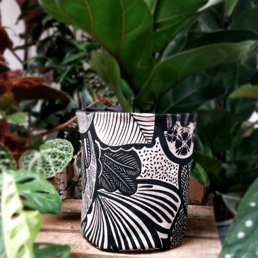 Paniere imperméable/cache pot tissu noir et blanc