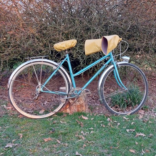 Protege mains guidon+ housse selle vélo impermeable motif moutarde