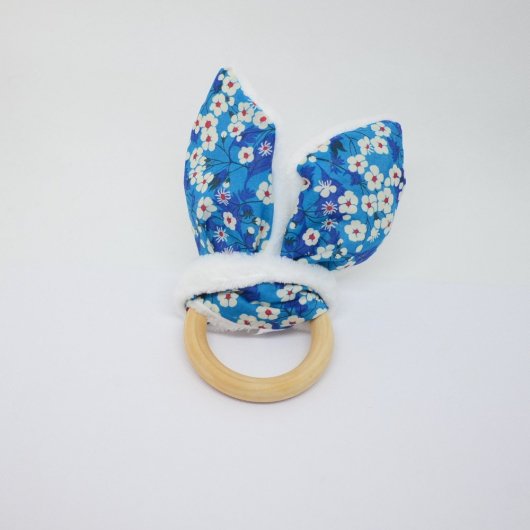 Anneau de dentition Liberty Mitsi Deep blue et doudou blanc tout doux