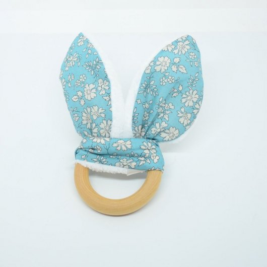 Anneau de dentition Liberty Capel turquoise et doudou blanc tout doux