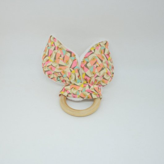 Anneau de dentition Liberty Poppy's patchwork et doudou blanc tout doux