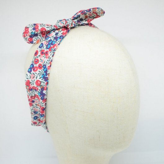 Bandeau à nouer taille ajustable liberty Wiltshire rouge et bleu