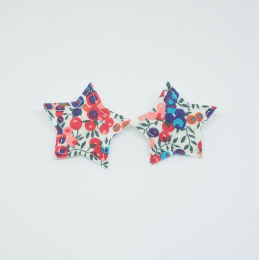 Barrette Etoile petite taille Liberty Wiltshire rouge et bleu. Lot de 2