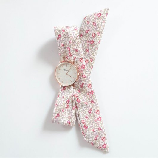 Montre enfant foulard ruban à nouer bracelet Liberty Eloise rose