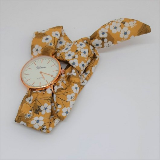 Montre foulard adolescente moutarde à nouer bracelet Liberty mitsi moutarde