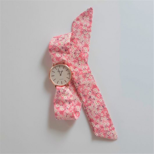 Montre fillette bracelet tissu Liberty Mitsi valeria rose