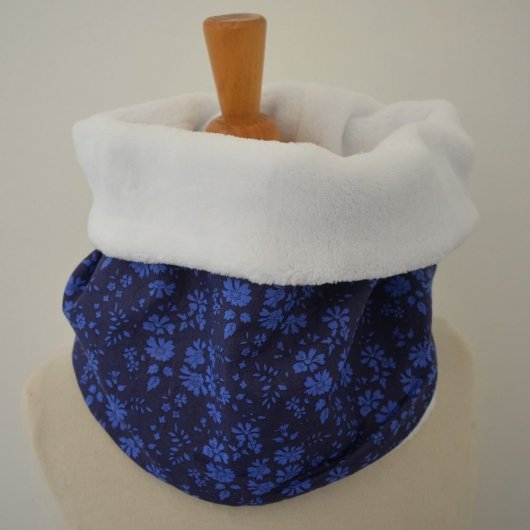Snood tour de cou Liberty of London Capel bleu nuit et doudou blanc