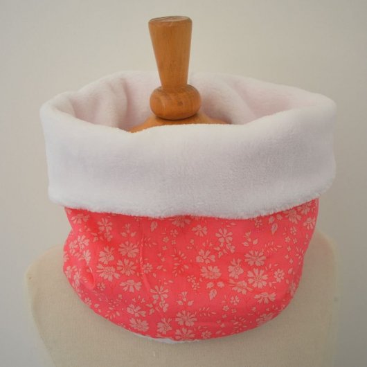 Snood tour de cou Liberty of London Capel corail et doudou blanc