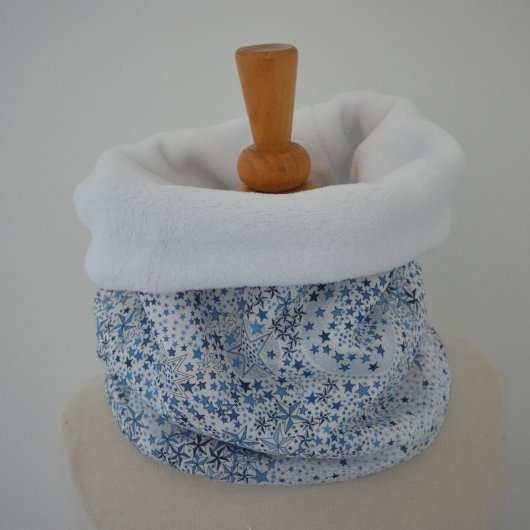 Snood tour de cou Liberty of London Adelajda bleu et doudou blanc