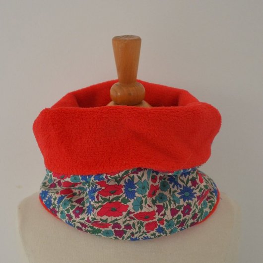 Snood tour de cou Liberty of London Poppy and daisy canard et doudou rouge