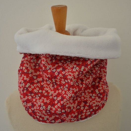 Snood tour de cou Liberty of London Mitsi valeria rouge et doudou blanc