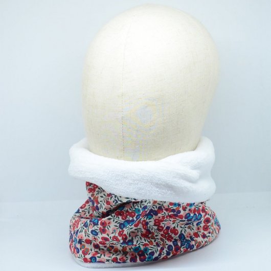 Snood tour de cou Liberty of London Wiltshire rouge et bleu doudou blanc