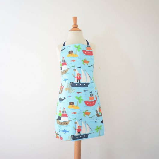 Tablier enfant Imperméable Réversible pirates et mappemonde 3/8 ans