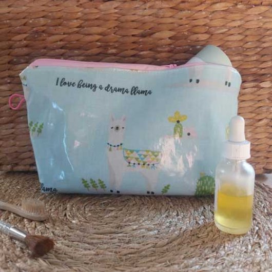 Trousse école motif lama ou de toilette, grande taille, vert d'eau