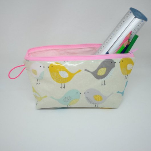 Trousse scolaire oiseaux école ou trousse de toilette, grande taille, motif oiseaux