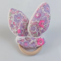 Anneau de dentition Betsy neon purple et doudou blanc tout doux