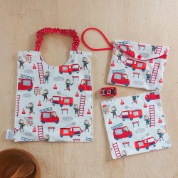 Bavoir bébé élastique + pochette + maxi lingette pompier