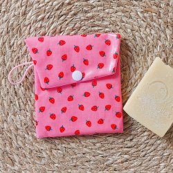 Etui impermeable motif fraise, pour savon solide ou SHL