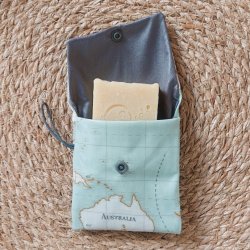 Petite pochette savon solide homme motif carte du monde