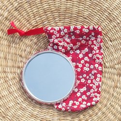 Miroir de poche avec sa pochette Mitsi valeria rouge