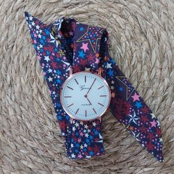 Montre foulard tissu femme bracelet en tissu Liberty adeladja wish bleu