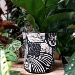Paniere imperméable/cache pot tissu noir et blanc