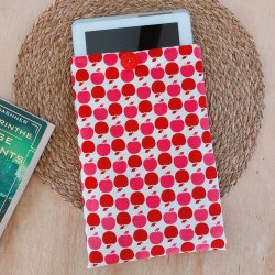 Pochette tissu pour livre ou tablette vintage pommes rose et rouge