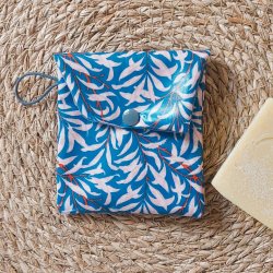 Pochette savon solide mini trousse feuillage japonais bleu