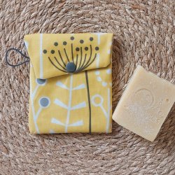 Pochette savon solide mini trousse jaune fleurie