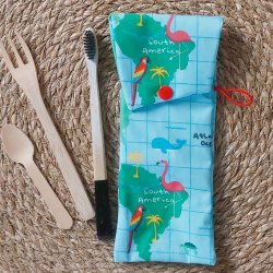 Trousse de toilette enfant imperméable  etui brosse à dent mappemonde