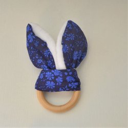 Anneau de dentition Liberty capel bleu nuit et doudou blanc tout doux