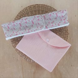 Bandeau maquillage /soins visage Eloise rose avec sa pochette assortie