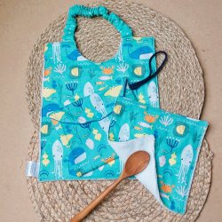 Bavoir bébé élastique + pochette + maxi lingette animaux marin