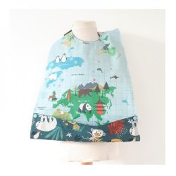 Bavoir XL Imperméable Réversible avec Poche Récupération mappemonde/Jungle