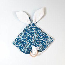 Doudou bébé 3 en 1 Liberty Mitsi blue