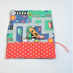Tapis de jeu petites voitures circuit nomade bleu avec ses 4 petites voitures