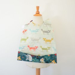 Bavoir bebe plastifié imperméable Réversible Poche Récupération Renard/jungle