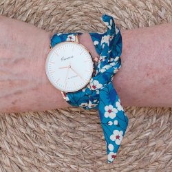 Montre foulard à nouer bracelet Liberty bleu mitsi blue deep