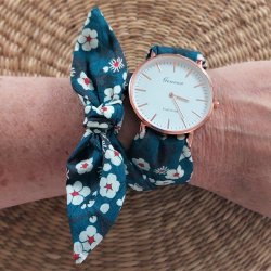 Montre femme ruban à nouer bracelet Liberty mitsi bleu nuit