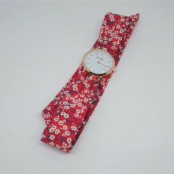 Montre foulard rouge tissu Liberty Mitsi Valeria rouge