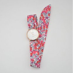 Montre femme foulard à nouer bracelet tissu rouge Liberty Wiltshire rouge