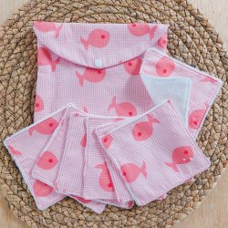 Pochette vichy rose avec 7 lingettes éponge BIO toute douce